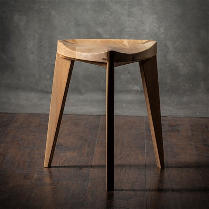 White Natural European walnut wood three-legged stool