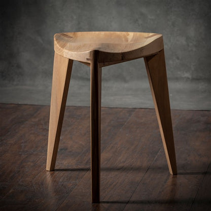 White Natural European walnut wood three-legged stool