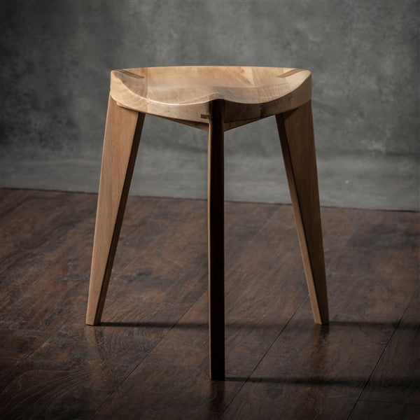 White Natural European walnut wood three-legged stool