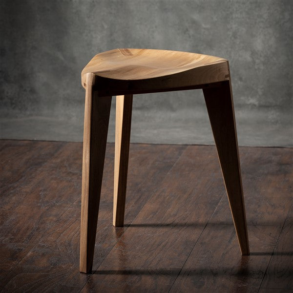 White Natural European walnut wood three-legged stool