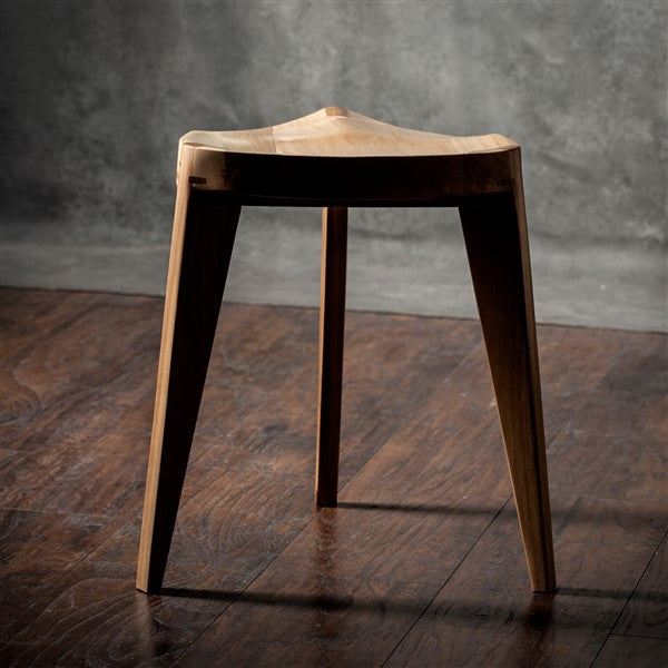 White Natural European walnut wood three-legged stool