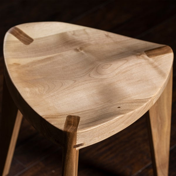 White Natural European walnut wood three-legged stool