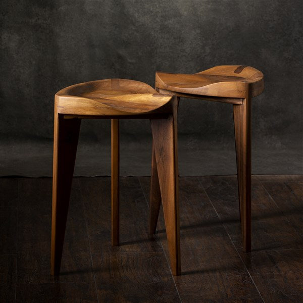 Walnut Three Legged Stool with Carved Seat Meda Furniture